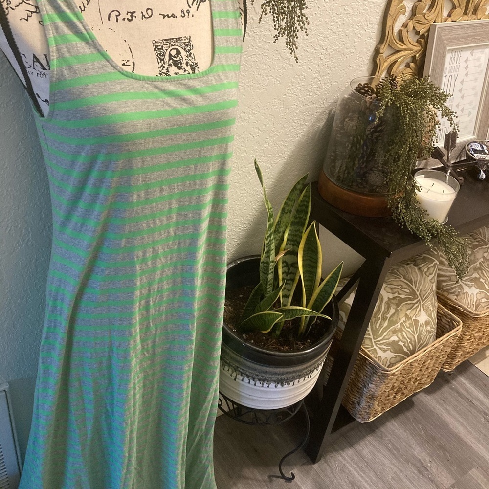 Patchington Neon green and Gray striped dress